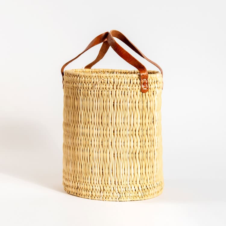 סל קש מעוגל רצועות עור מרוקו